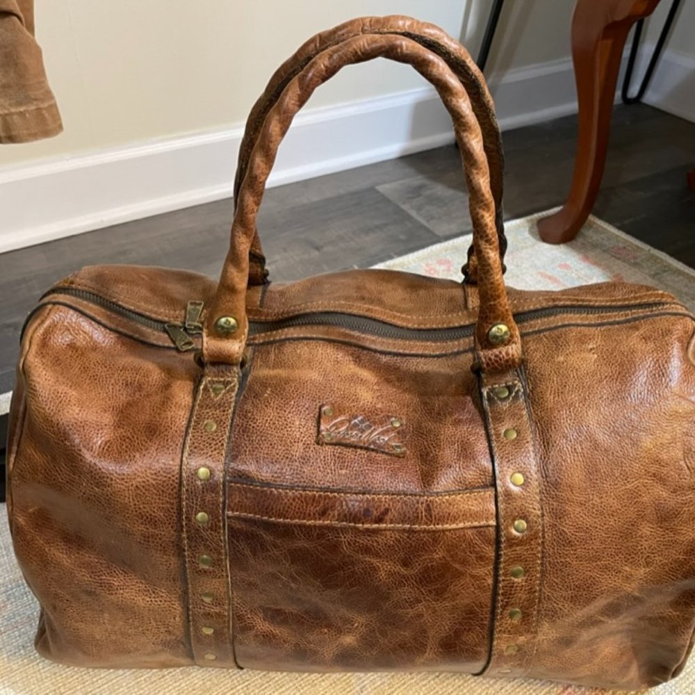 Patricia Nash MILANO Weekender Duffel Bag Cognac Distressed Leather